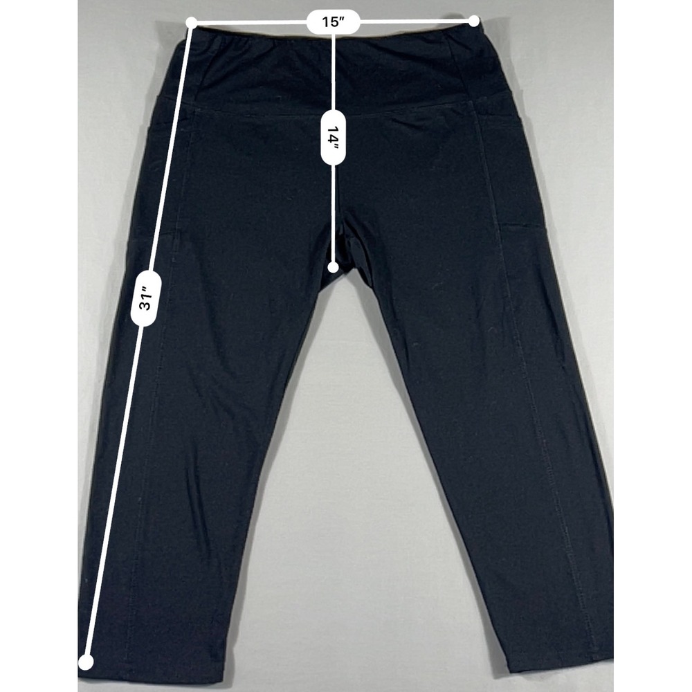 RBX Womens Black High Waist Capri Leggings with Pockets Size XL Cotton Spandex - Picture 3 of 7